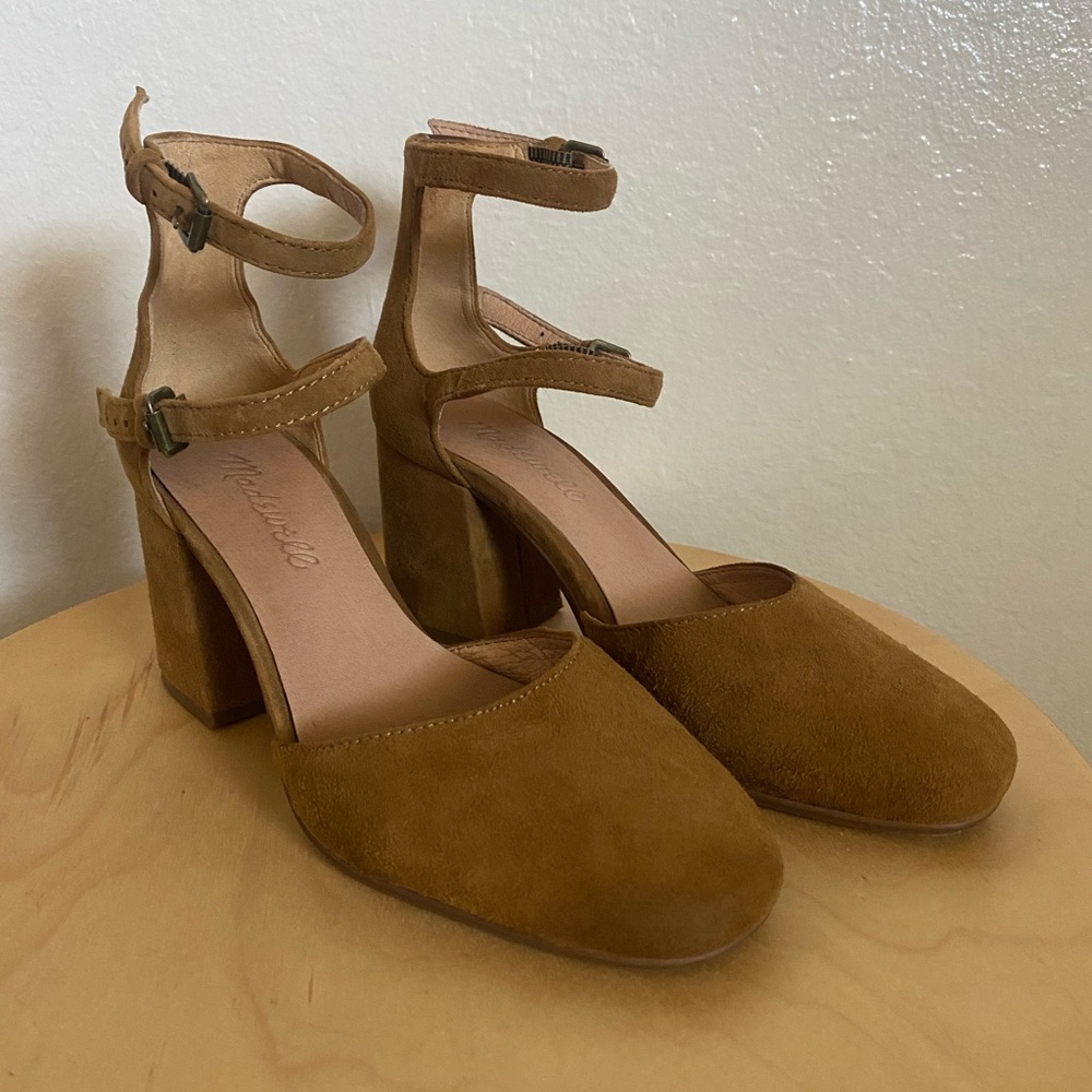 Madewell Tan Suede Ankle Strap Heels